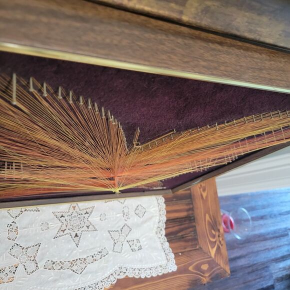 VTG MCM 3D Butterfly String Art 18.5x18.5” Copper Colored Thread Brown Velvet - Picture 7 of 14